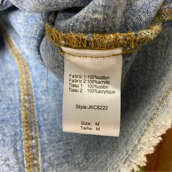 Elan Crochet Sleeve Cropped Denim Jacket Womens M Boho Festival - Picture 7 of 7